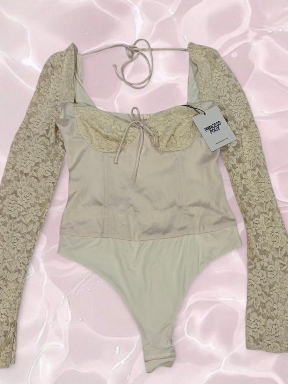 Princess Polly Lace-Detail Long Sleeve Cream Bodysuit